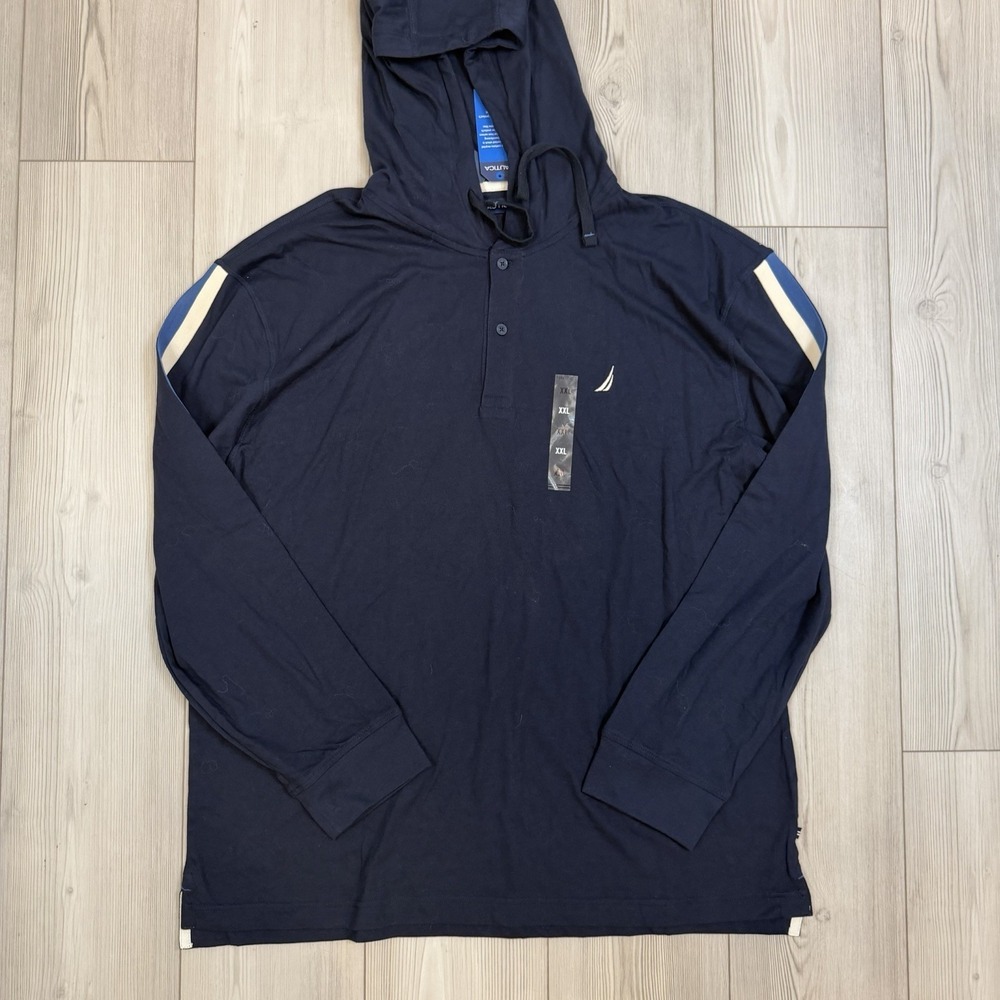 NWT Nautica Men's XXL Pullover Lightweight Hoodie Shirt Blue Drawstrings - Picture 3 of 12